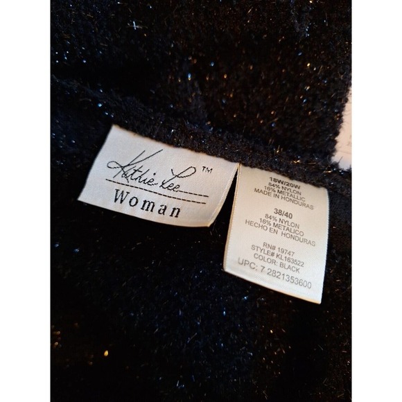 Vintage 90s Black Metallic Fuzzy Knit Sweater Shirt Women 18W/20W - Picture 3 of 9